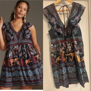 Anthropologie Black and Red Geometric Top